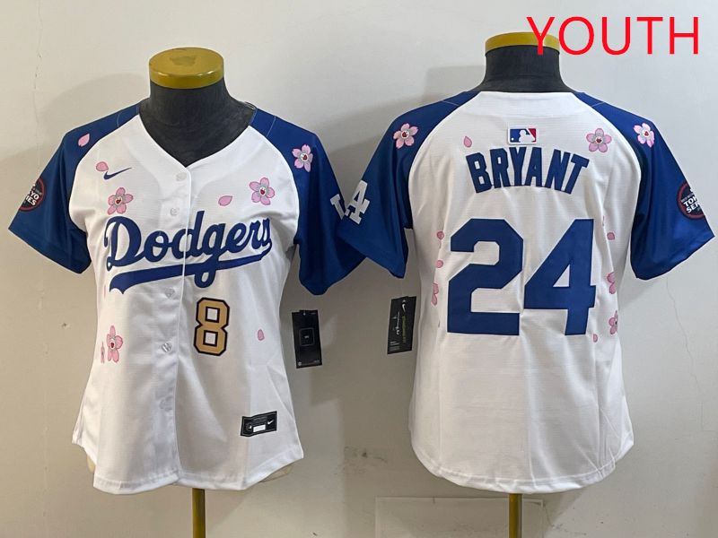 Youth Los Angeles Dodgers #24 Bryant White Blue Sakura Edition 2025 Nike MLB Jersey style 11